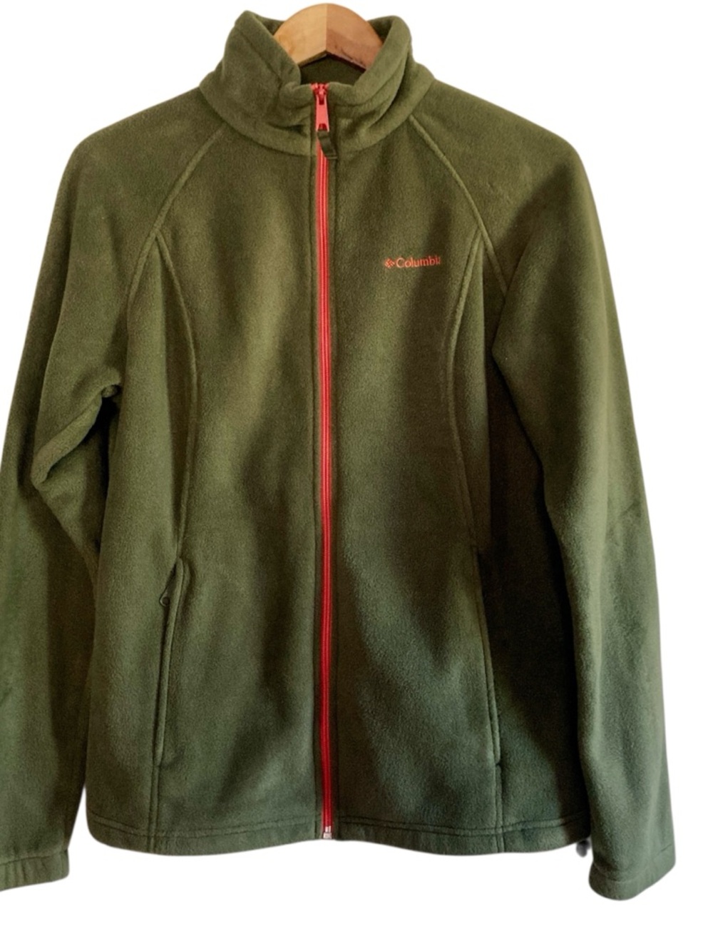 Columbia Fleece Jacket Olive Green Full Zip Adjustable Hem Women’s Large